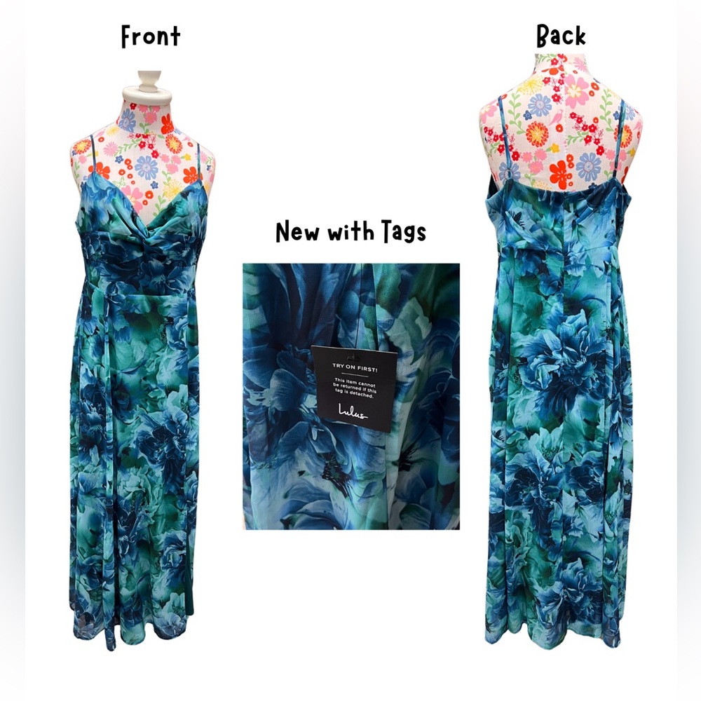Lulu's Blue Sleeveless Spaghetti Strap Midi Dress